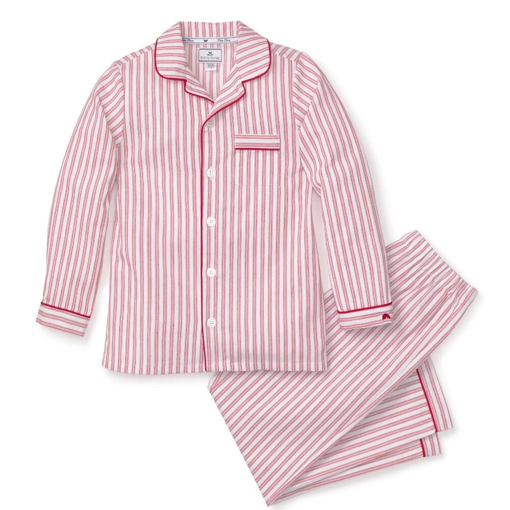 Petite Plume Kid's Twill Pajama Set in Antique Red Ticking